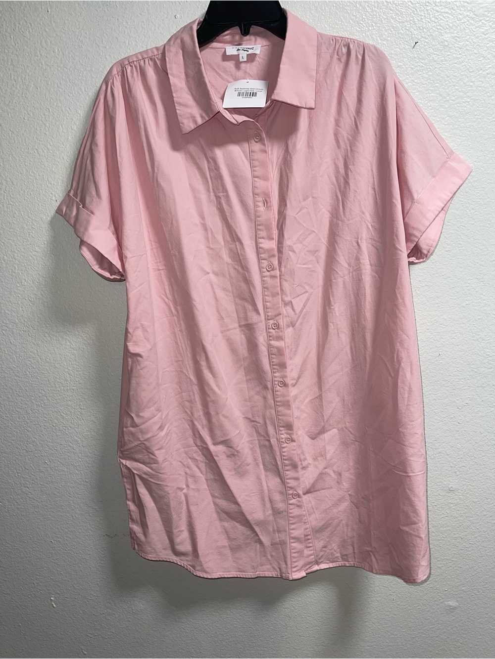 Women's Light Pink Button-Down Shirt Dress